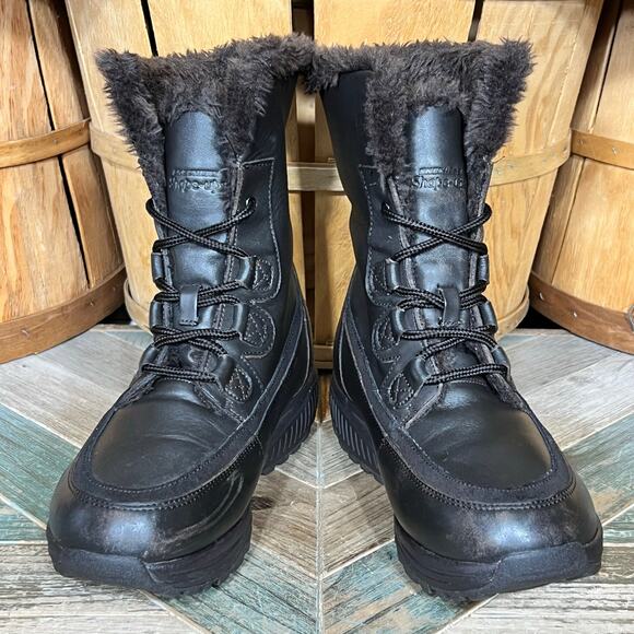 Skechers Shape-Ups Brown Leather Faux Fur Lace-Up Winter Boots Womens Size 8.5 - Picture 7 of 11